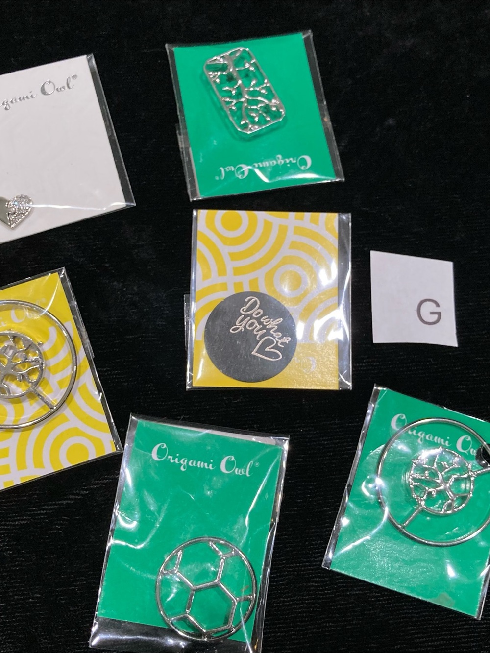Origami Owl Silver Charms with Green and Yellow Cards